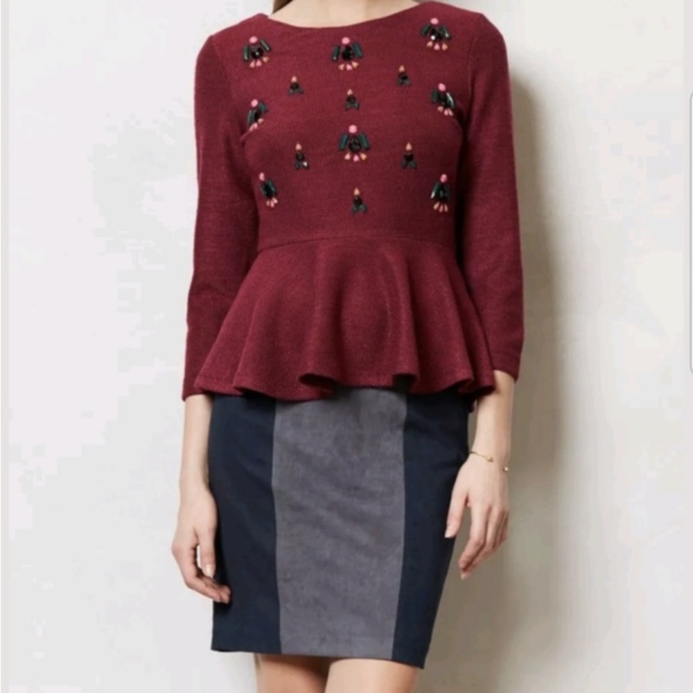 Dolce Vita wool blend purple wine jewel embellished peplum top small